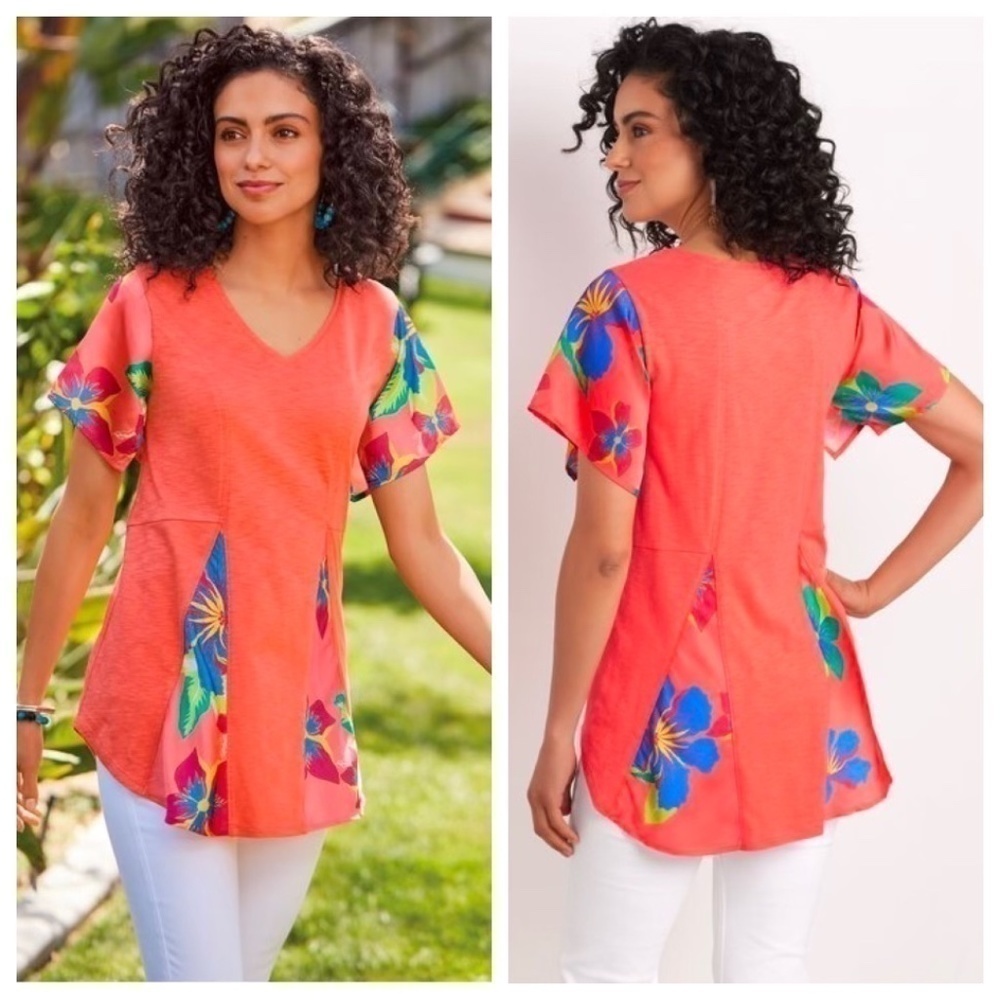SOFT SURROUNDINGS BIRDS OF PARADISE HANDKERCHIEF TOP